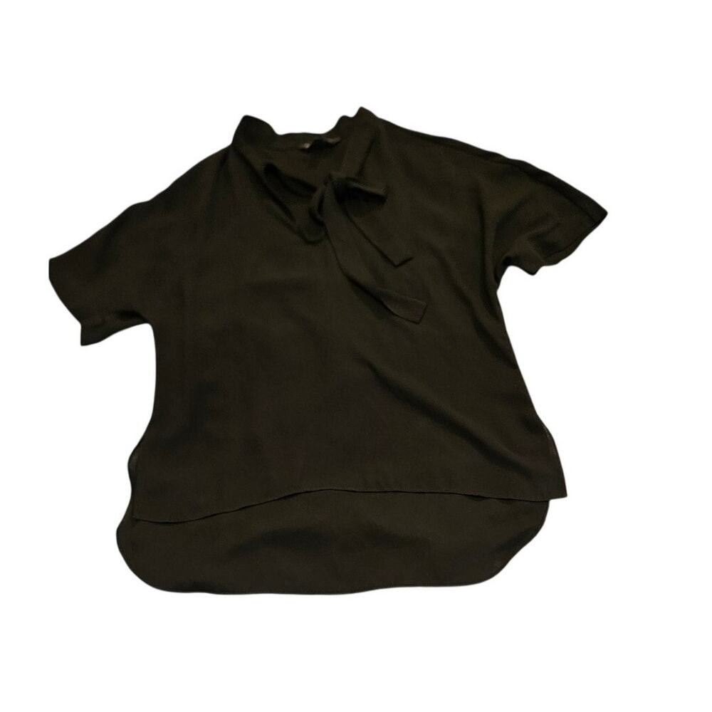 Express Bow Tie Neck Blouse Black Short Sleeve Office Career Top S